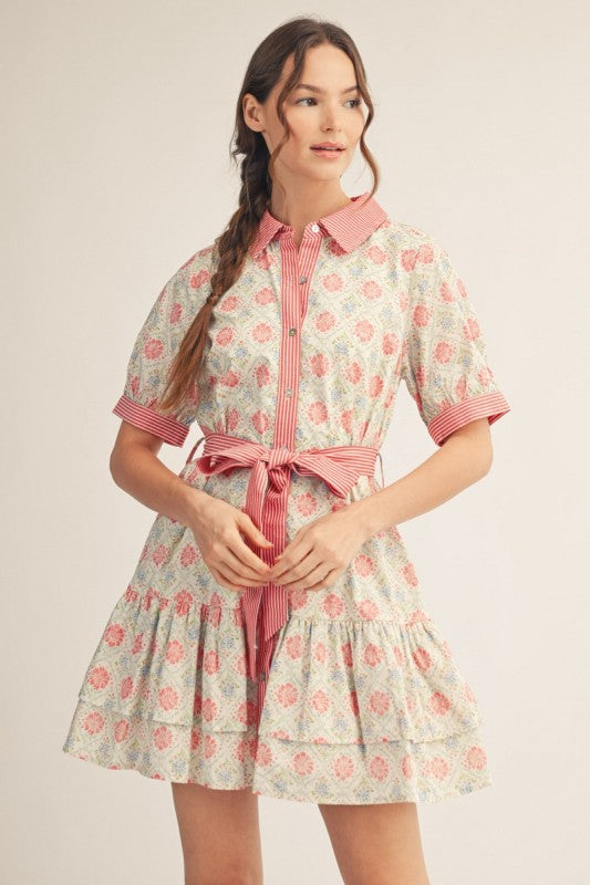 Marsala Stripe & Floral Dress