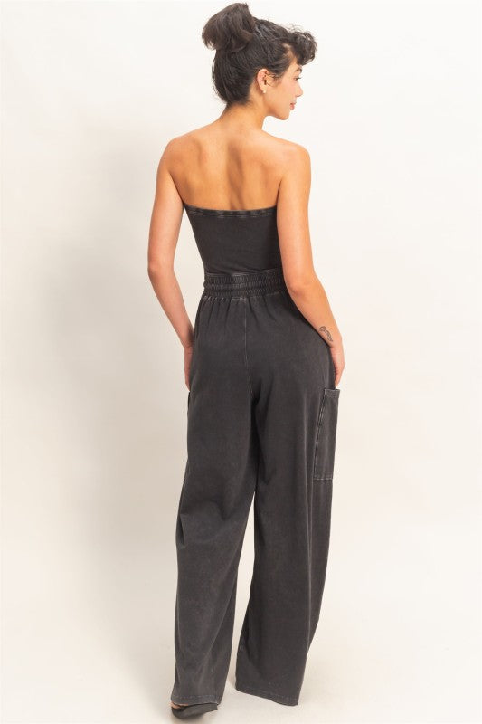 Black Wide Leg Strapless Jumpsuit