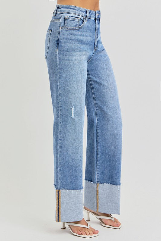 High Rise Wide Cuff Denim