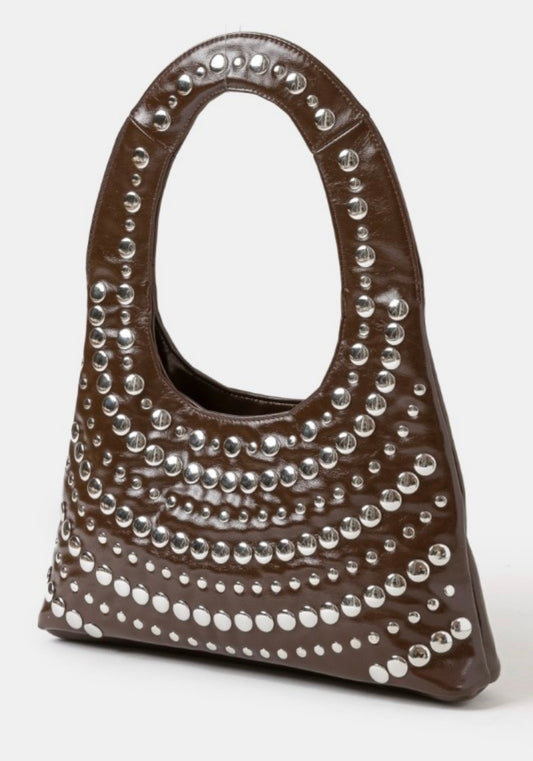 Brown Studded Shoulder Bag