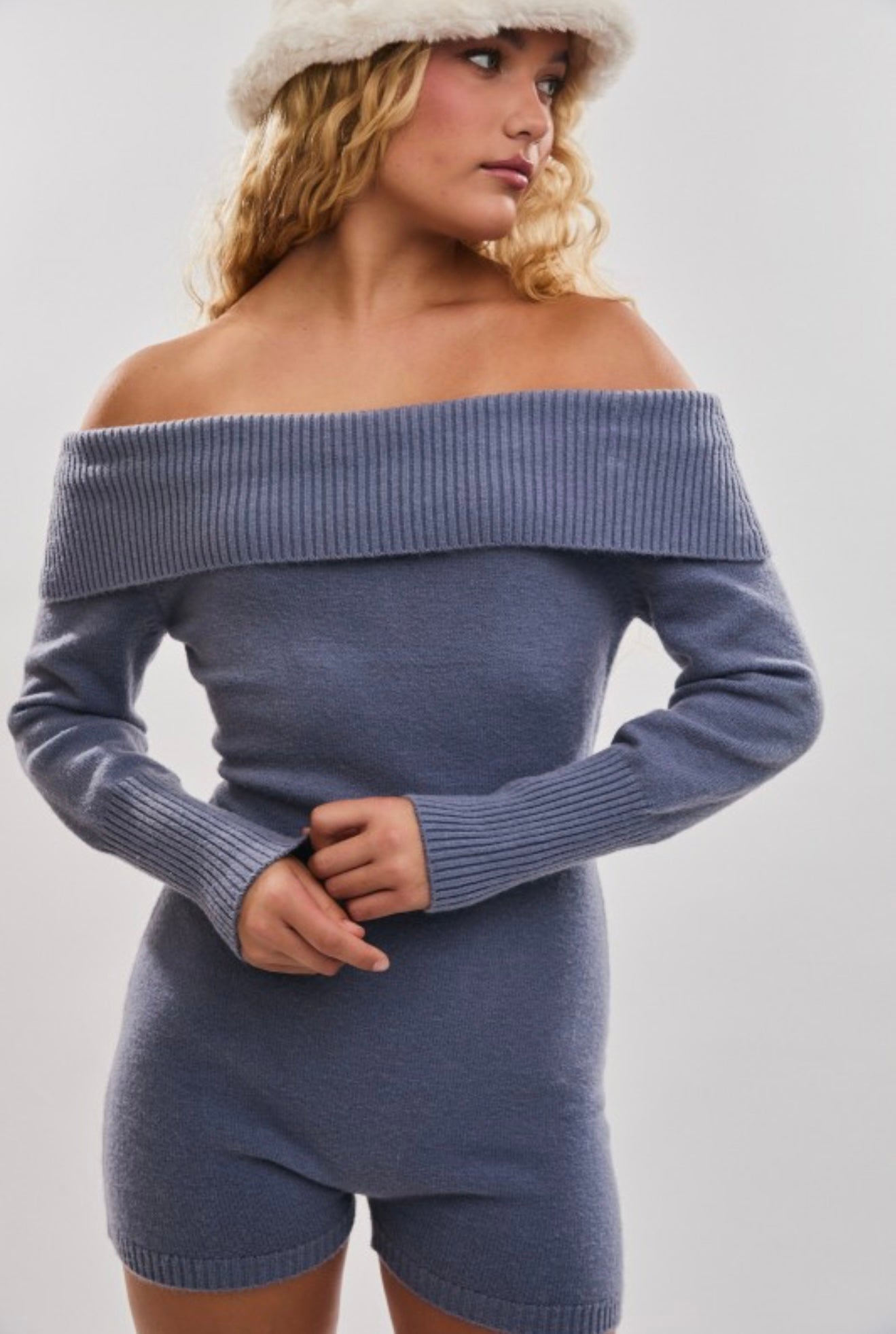 Dusty Blue Knit Romper