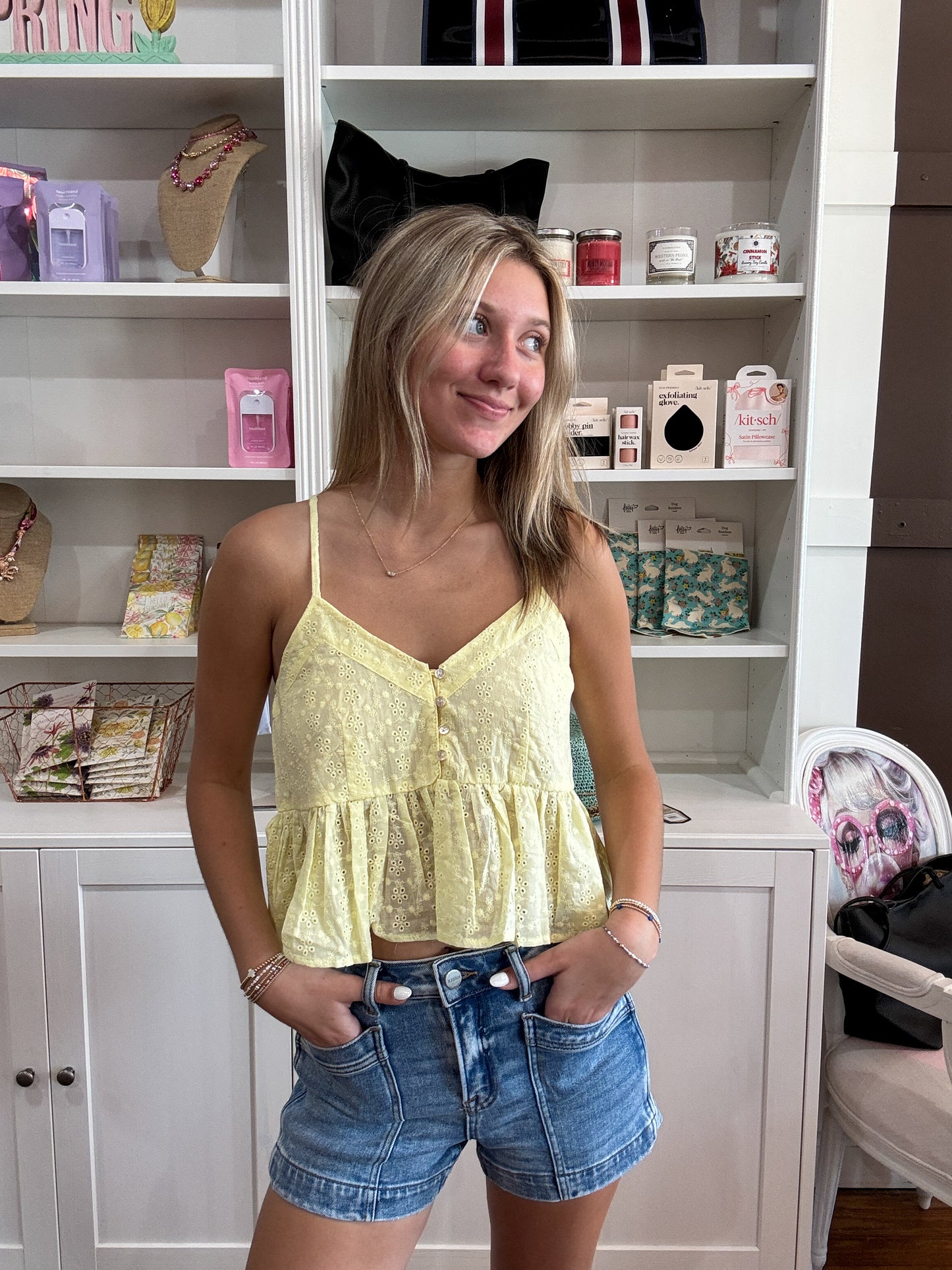 Butter Yellow Eyelet Tank