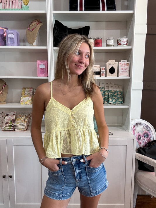 Butter Yellow Eyelet Tank