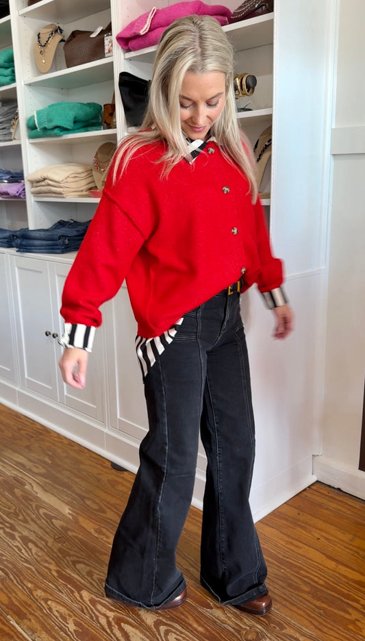 Red Long Sleeve Cardigan