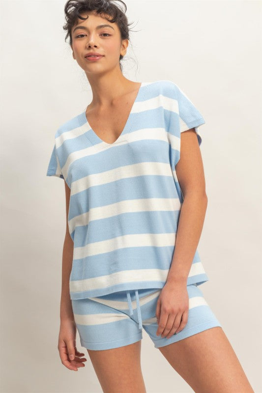 Sky Blue & White Stripe Top