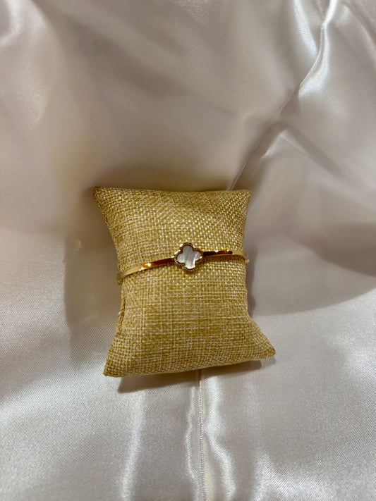 Gold & Pearl Clover Bangle