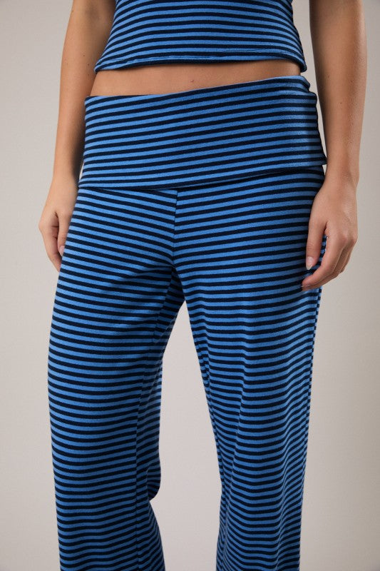 Navy & Blue Stripe Fold Over Pant