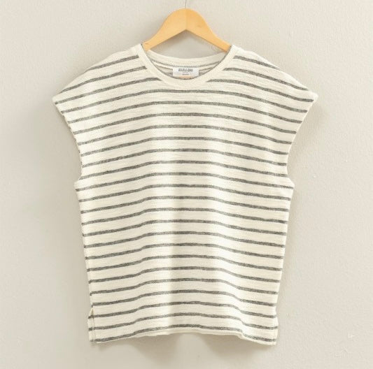 Black & Cream Stripe Terry Top