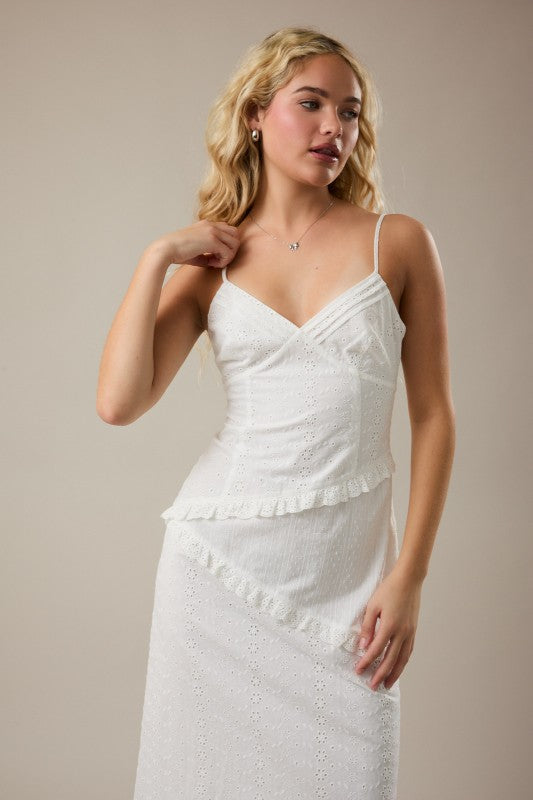 Eyelet Lace White Midi Dress