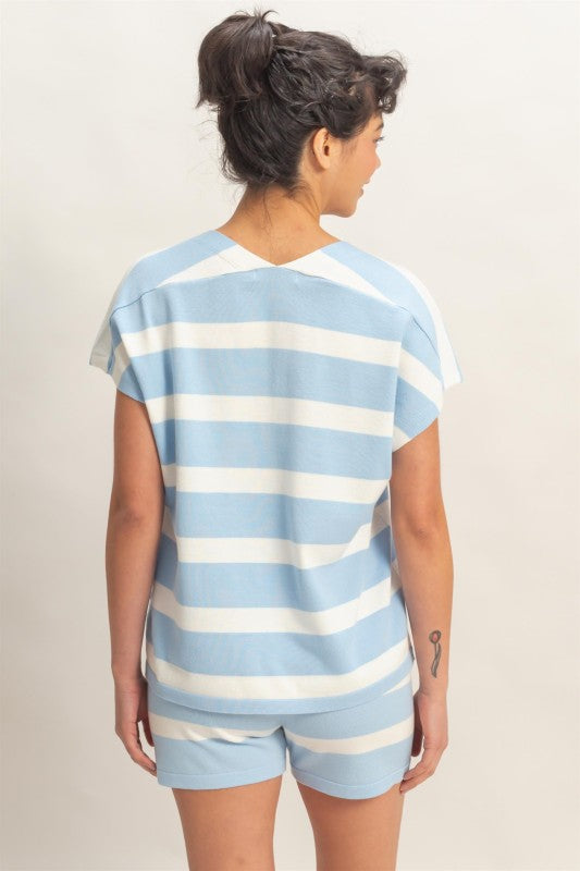 Sky Blue & White Stripe Top