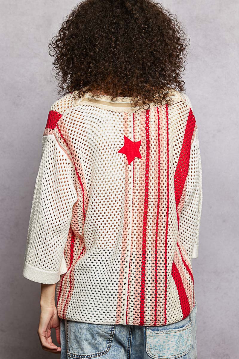 Red Crochet 3/4 Sleeve Top