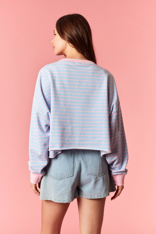 Light Blue Stripe Oversized Crop