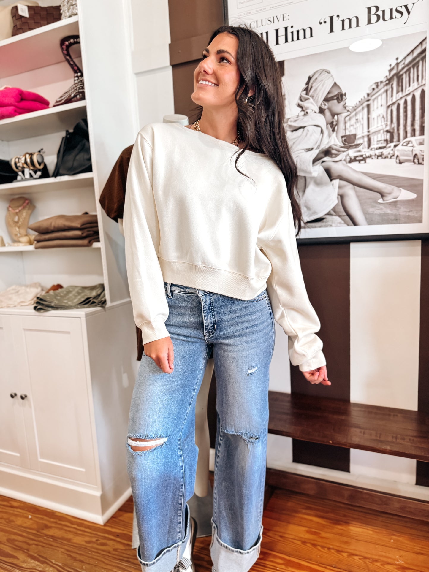 Cream Raw Cut Hem Sweatshirt