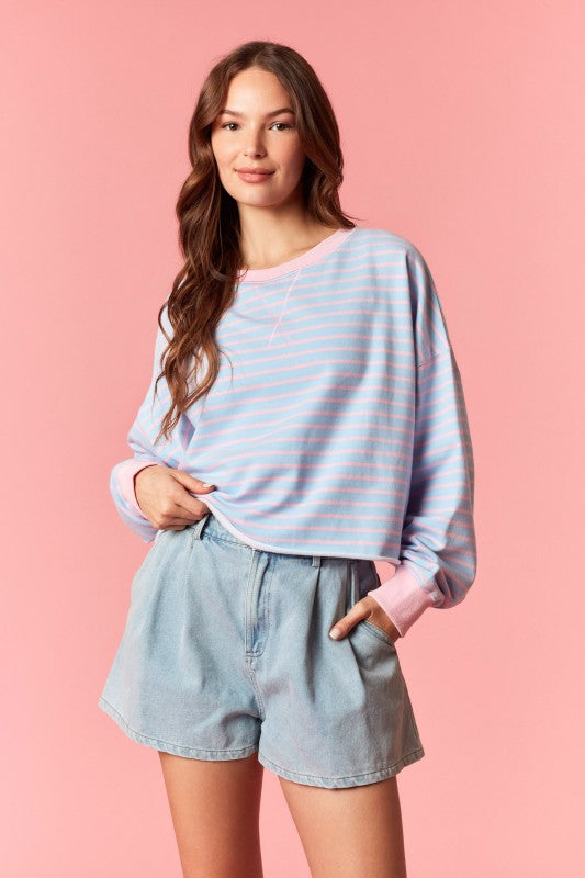 Light Blue Stripe Oversized Crop