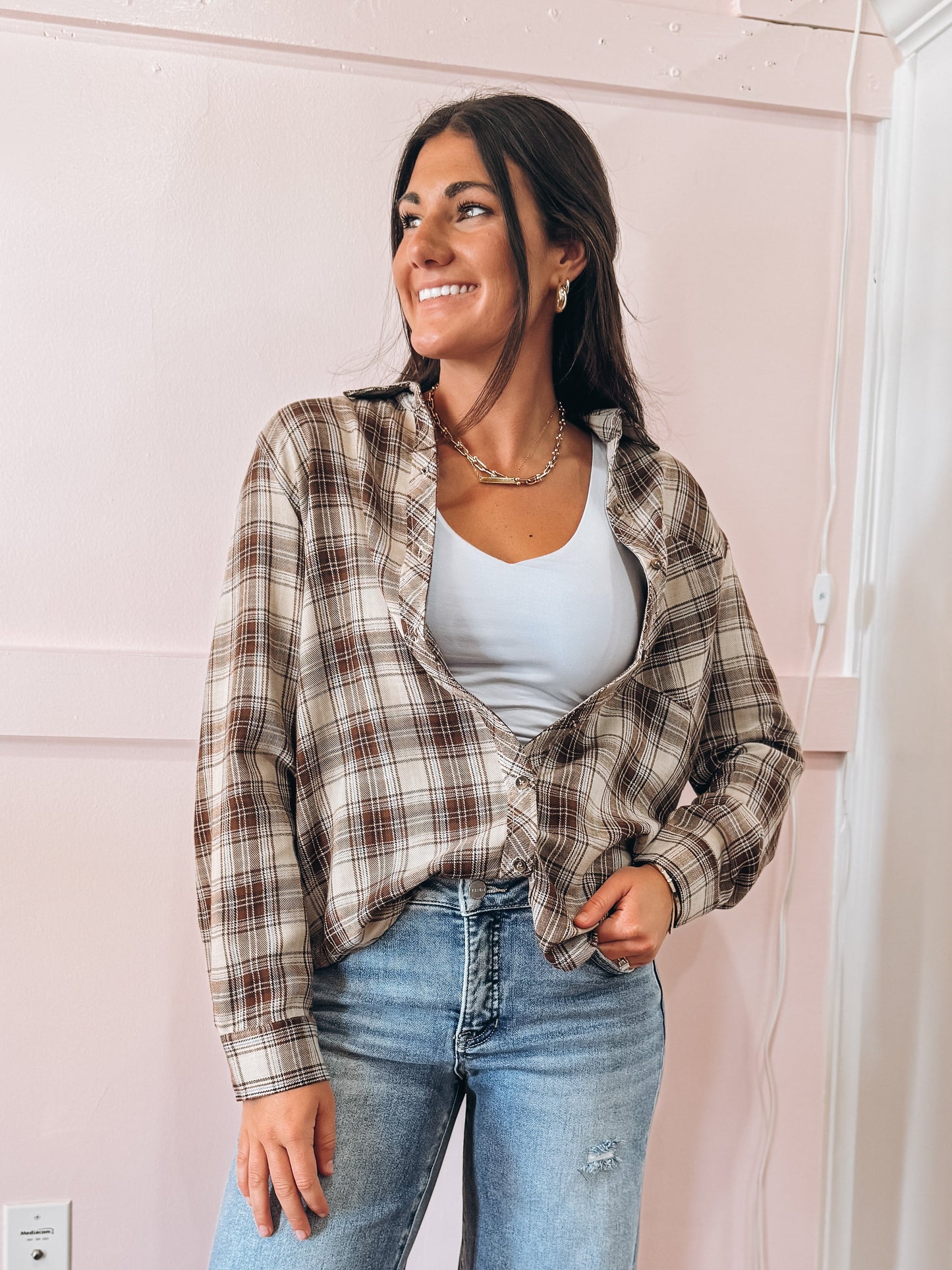 Brown & Blue Flannel Top
