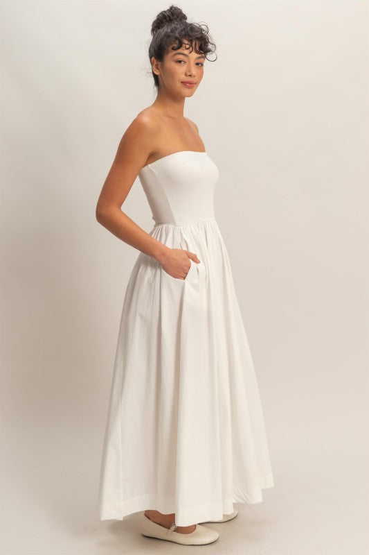 White Strapless Cotton Dress