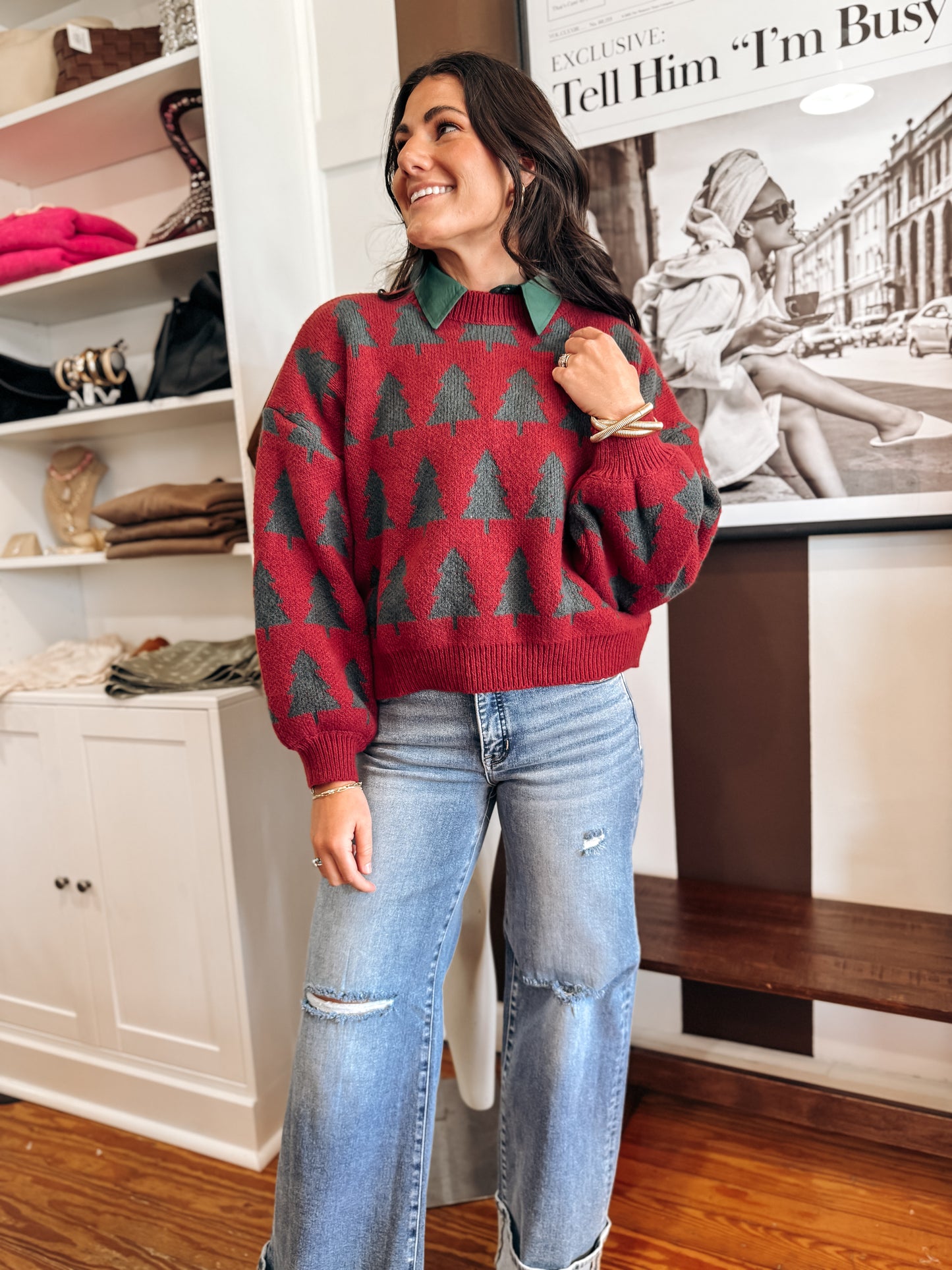 Burgundy Tree Farm Sweater