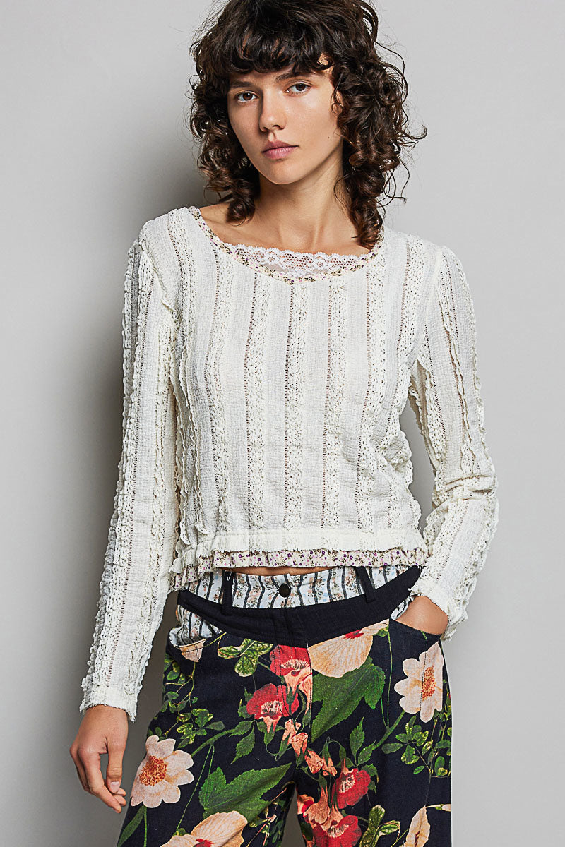 Cream Lace Long Sleeve Top