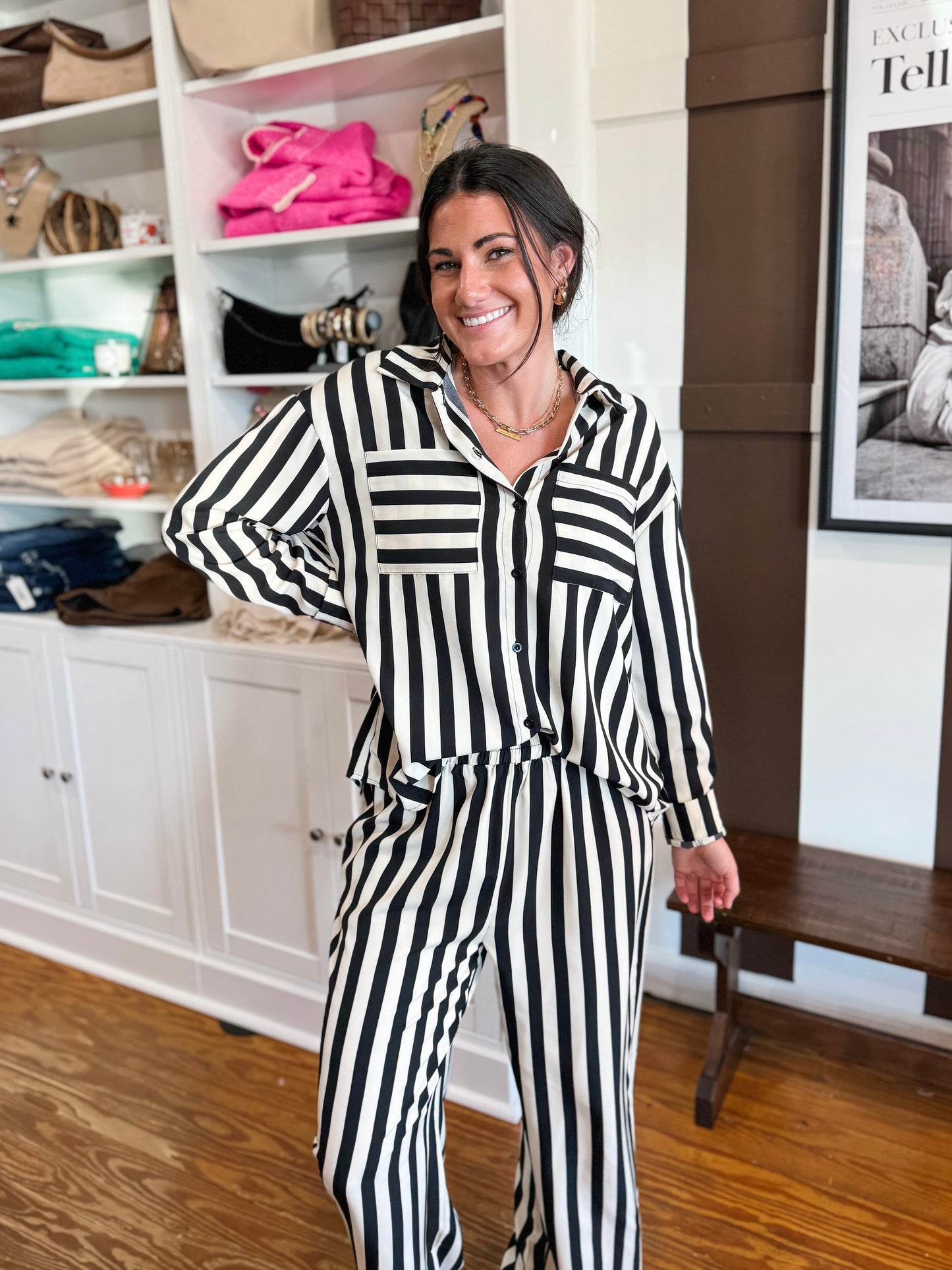 Black & Cream Satin Pants