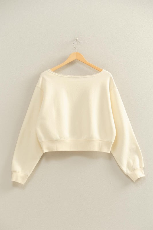 Cream Raw Cut Hem Sweatshirt