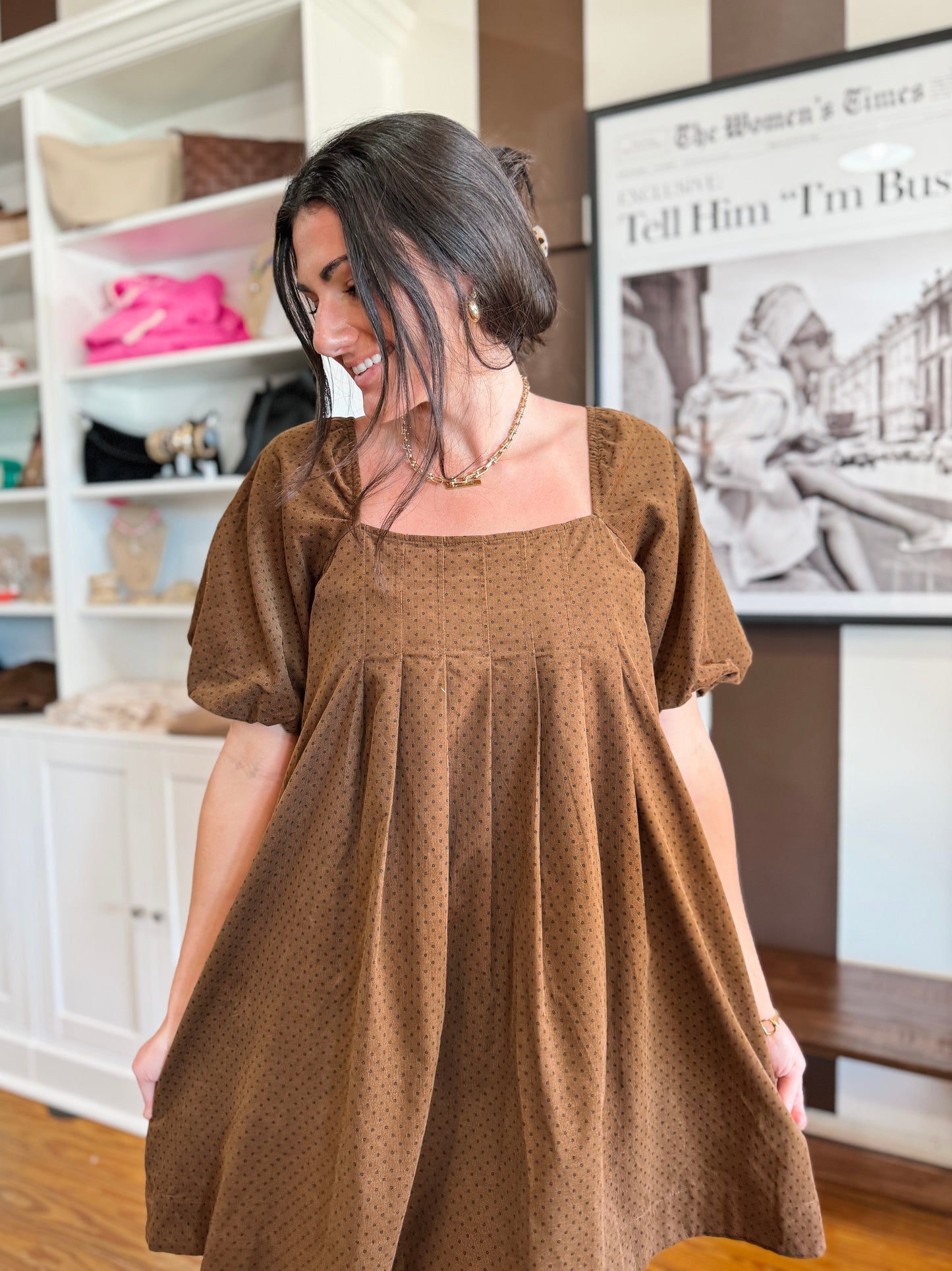 Camel Polka Dot Dress