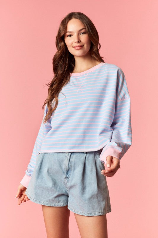 Light Blue Stripe Oversized Crop