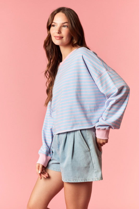 Light Blue Stripe Oversized Crop