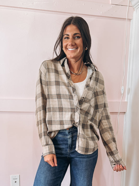 Taupe Flannel Top