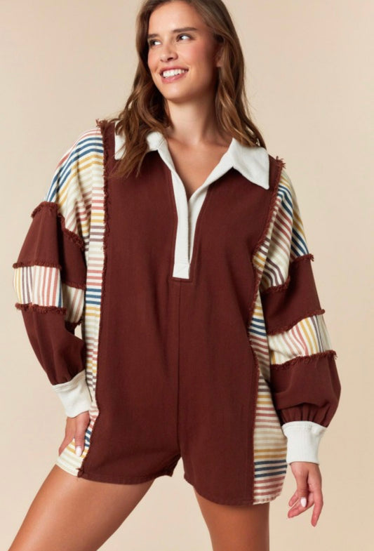Espresso Stripe Denim Romper