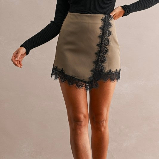 Mocha & Black Lace Skort