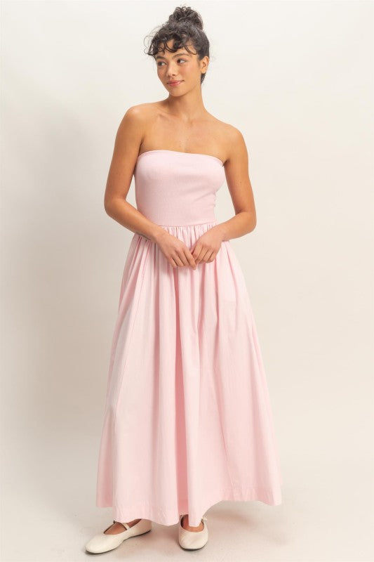 Pink Strapless Cotton Dress