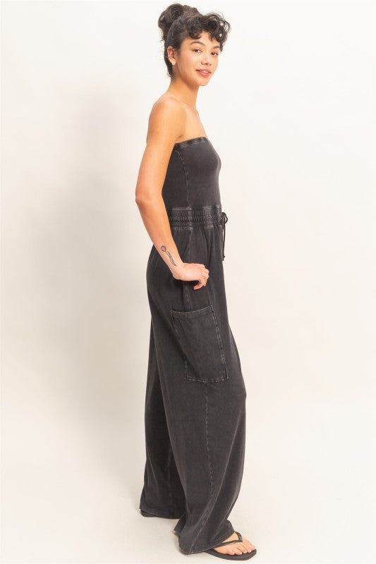 Black Wide Leg Strapless Jumpsuit