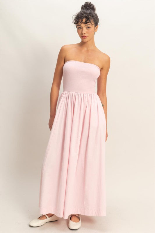 Pink Strapless Cotton Dress