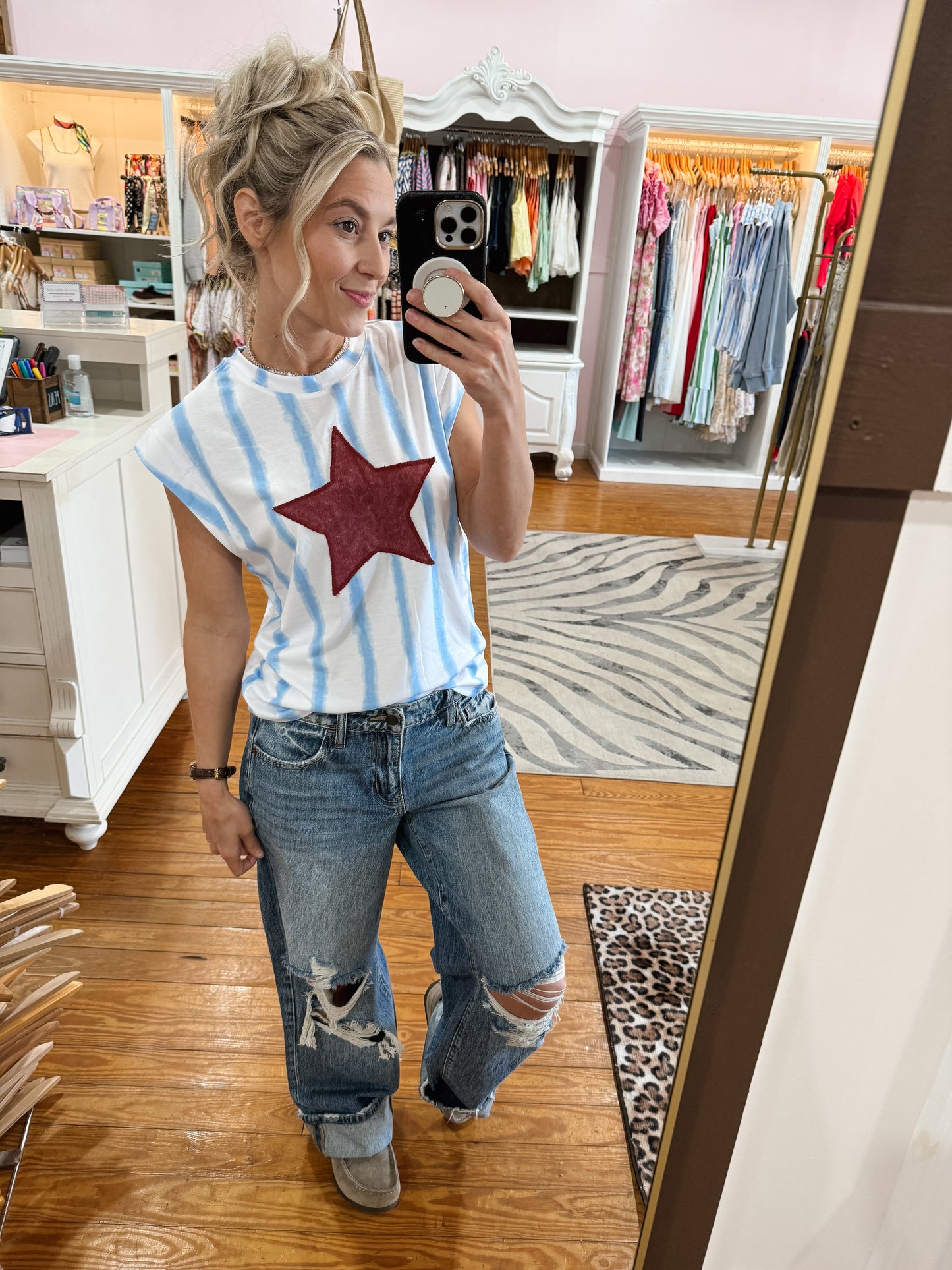 Star Appliqué Stripe Top