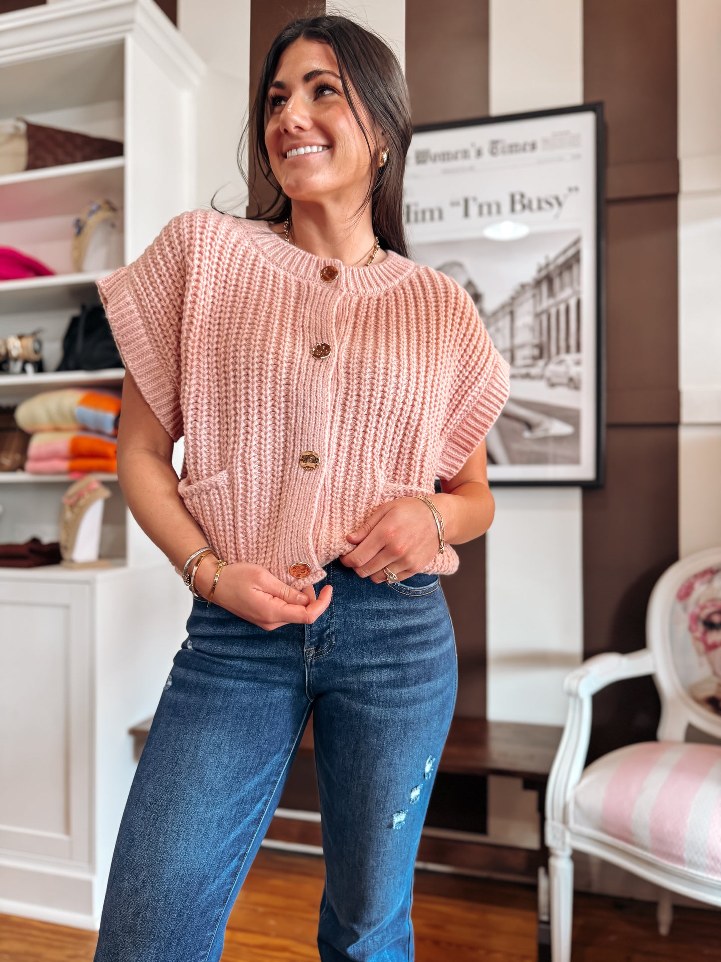 Pink Chunky Short Sleeve Cardigan