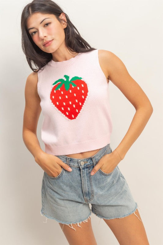 Strawberry Knit Short Sleeve Top