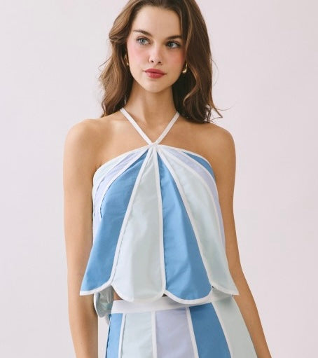 Blue Scallop Halter Top