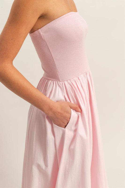 Pink Strapless Cotton Dress