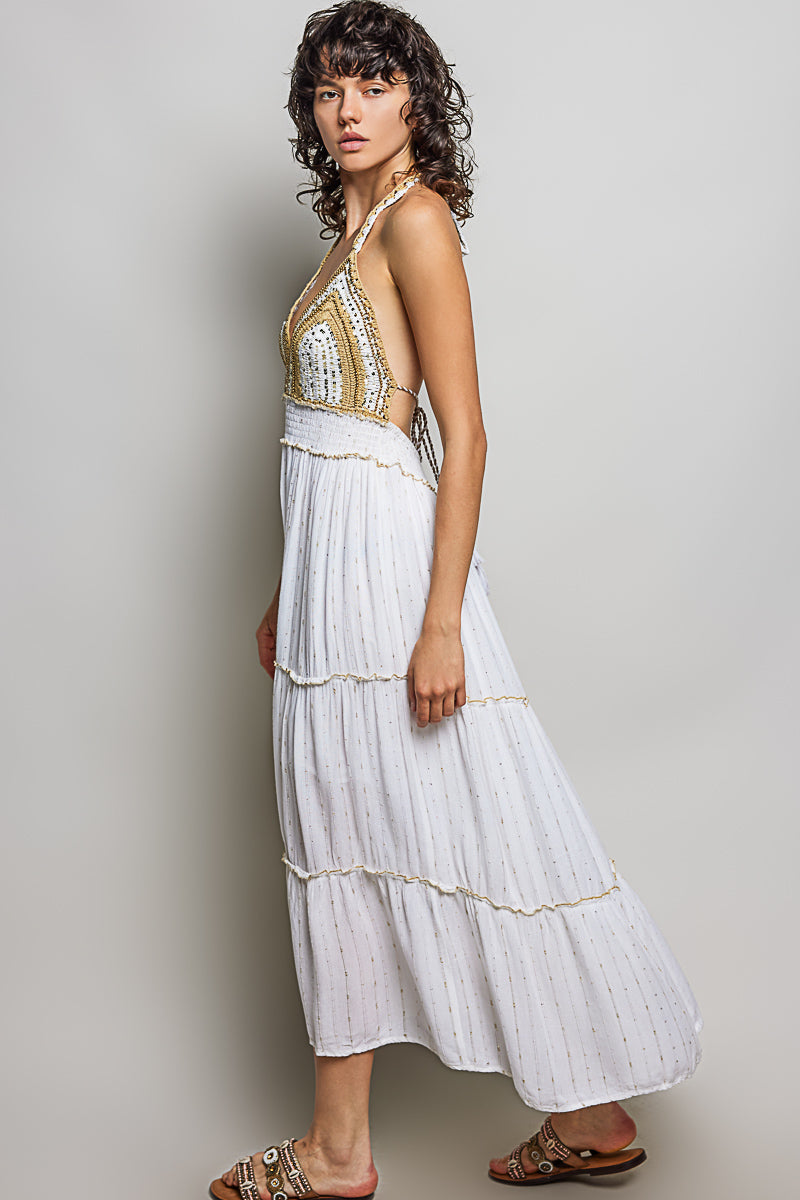 Ivory Crochet Midi Dress
