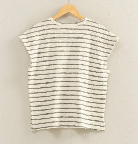 Black & Cream Stripe Terry Top