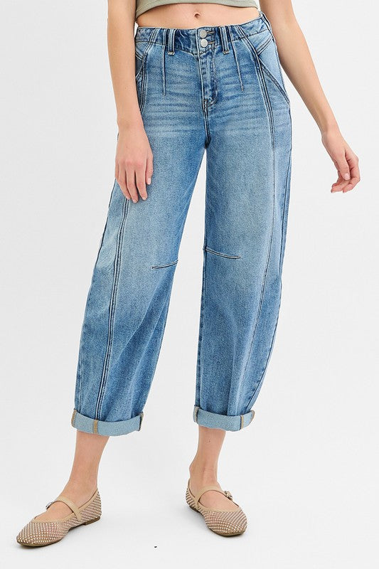 Mid Rise Barrel Rolled Jeans