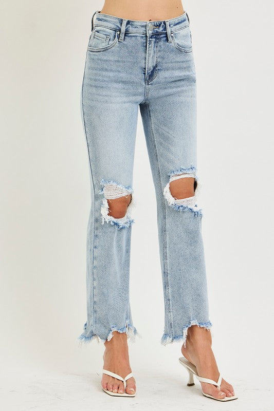 Risen Light Wash Crop Straight Leg Jeans