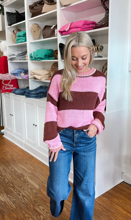 Pink & Brown Stripe Sweater