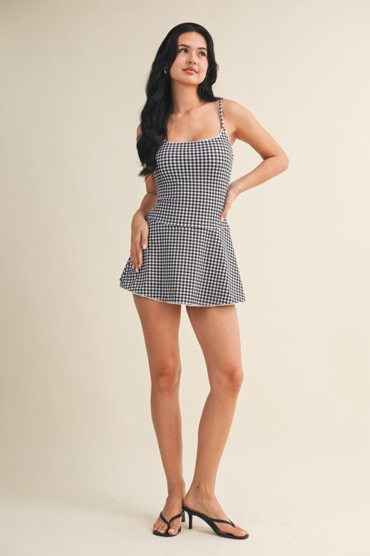 Black Lace & Gingham Athletic Dress