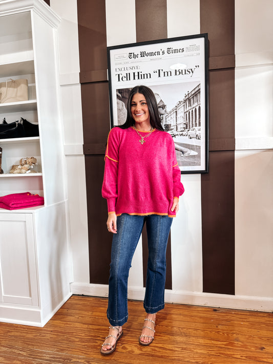 Hot Pink & Orange Contrast Sweater