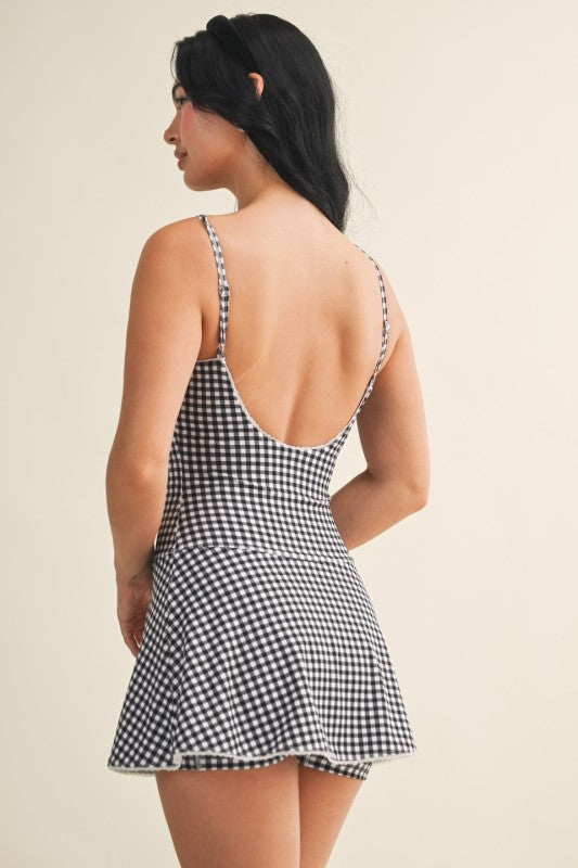 Black Lace & Gingham Athletic Dress