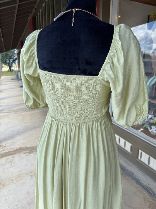 Kiwi Pleated Empire Waist Midi Dress
