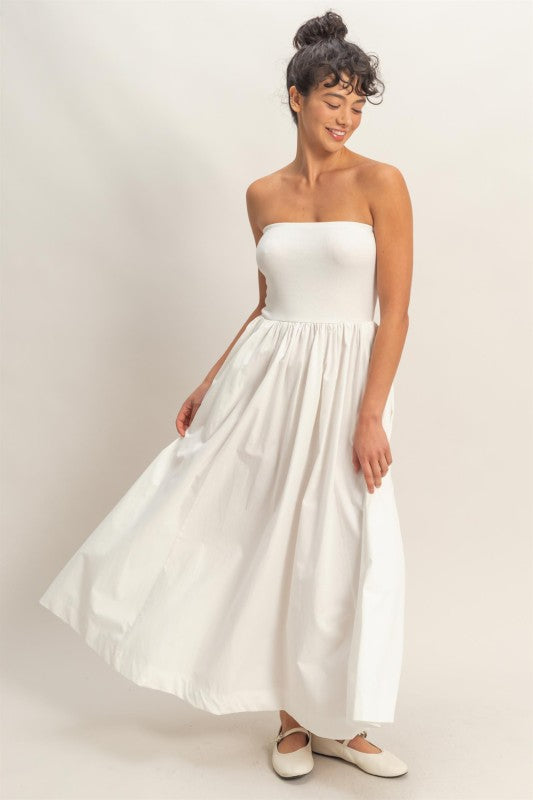 White Strapless Cotton Dress