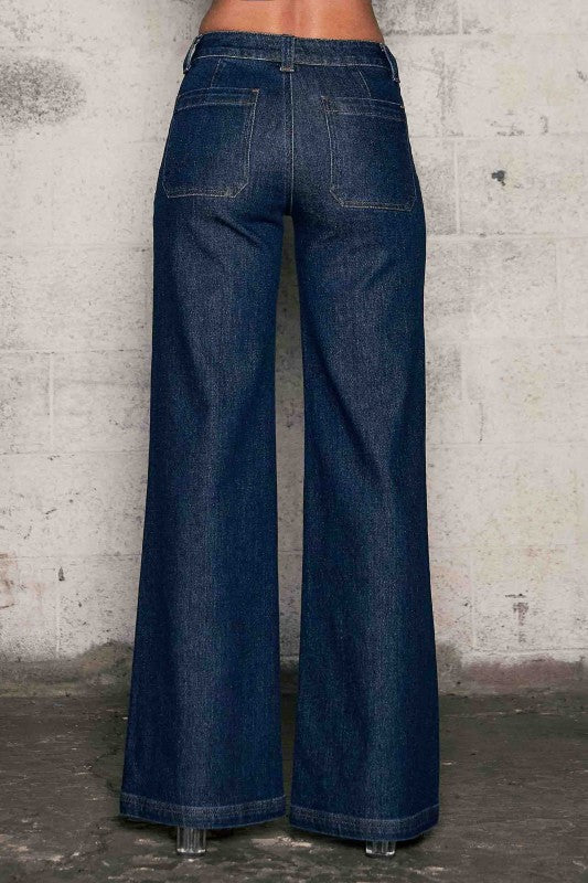 Front Pocket Low Rise Wide Leg Denim