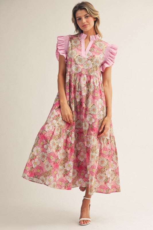 Pink Floral Midi Dress